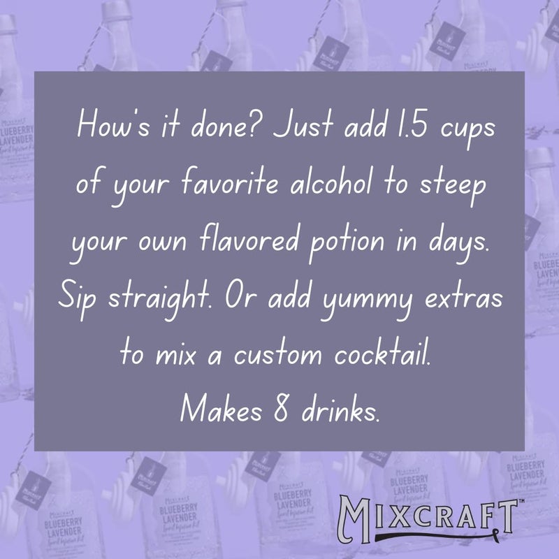 MixCraft Spirit Infusion Kit - Premium Craft Cocktail & Mocktail Mixer, Glass Bottle, Collapsible Funnel, Flavor Pouch & Recipe, Blueberry Lavender - Image 4